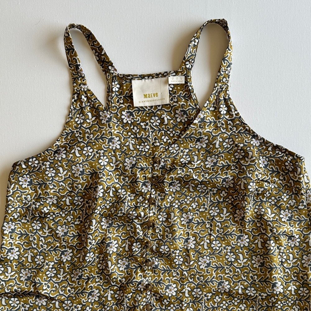 Maeve by Anthropology Green and Grey Patterned Silky Racerback Tank Top Size 4 - Picture 6 of 11